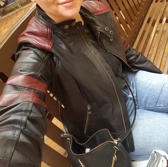 Vintage Danier Racing Stripe Black and Red Leather Moto Jacket Made In India - Picture 7 of 9